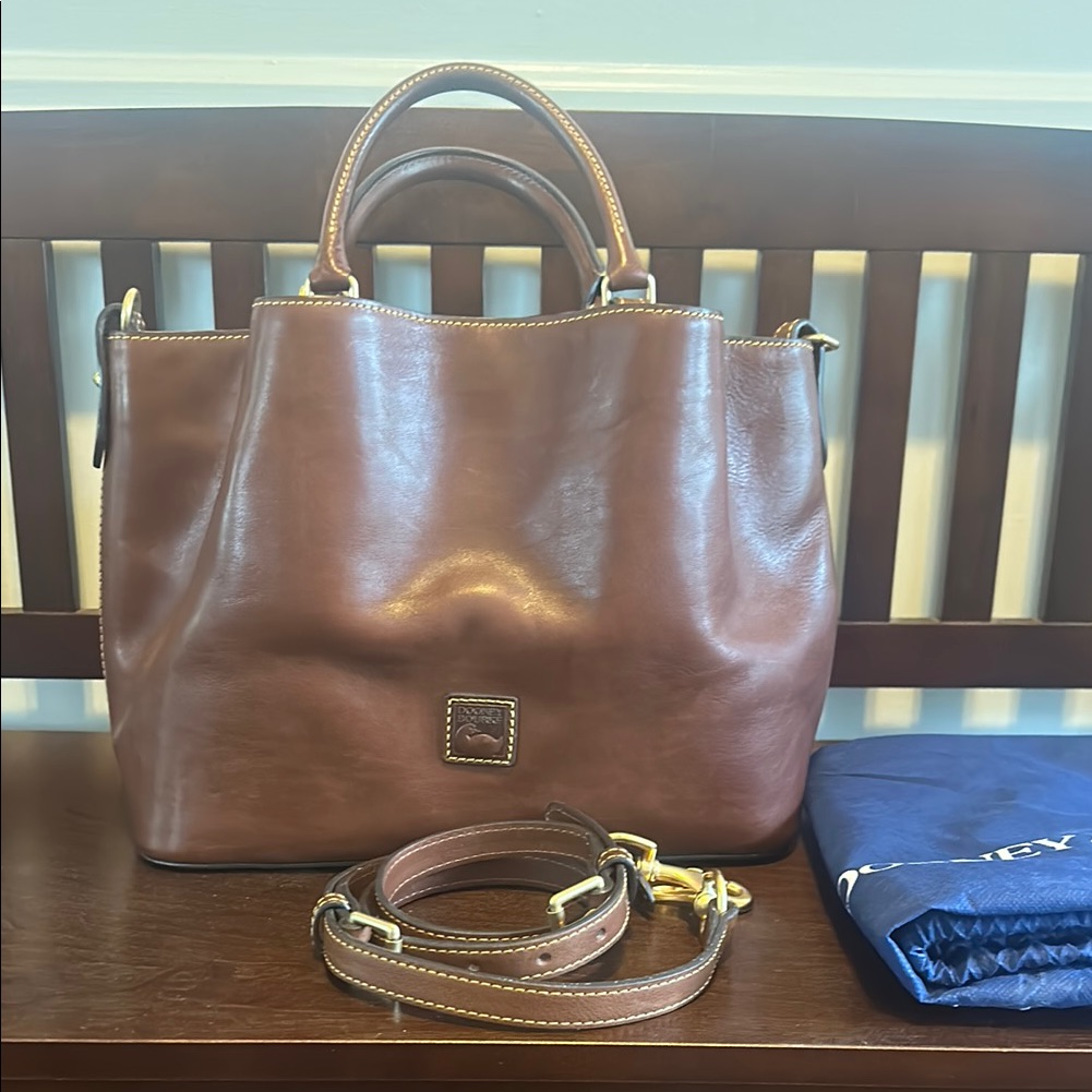 Nwt Dooney & Bourke Brenna Chestnut Brown Florentine Leather Tote Bag